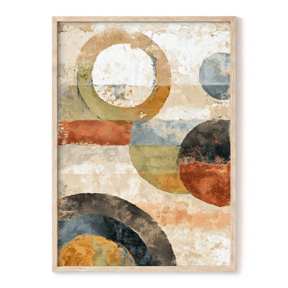 Rust Olive Blue Geometric Circle Abstract Art
