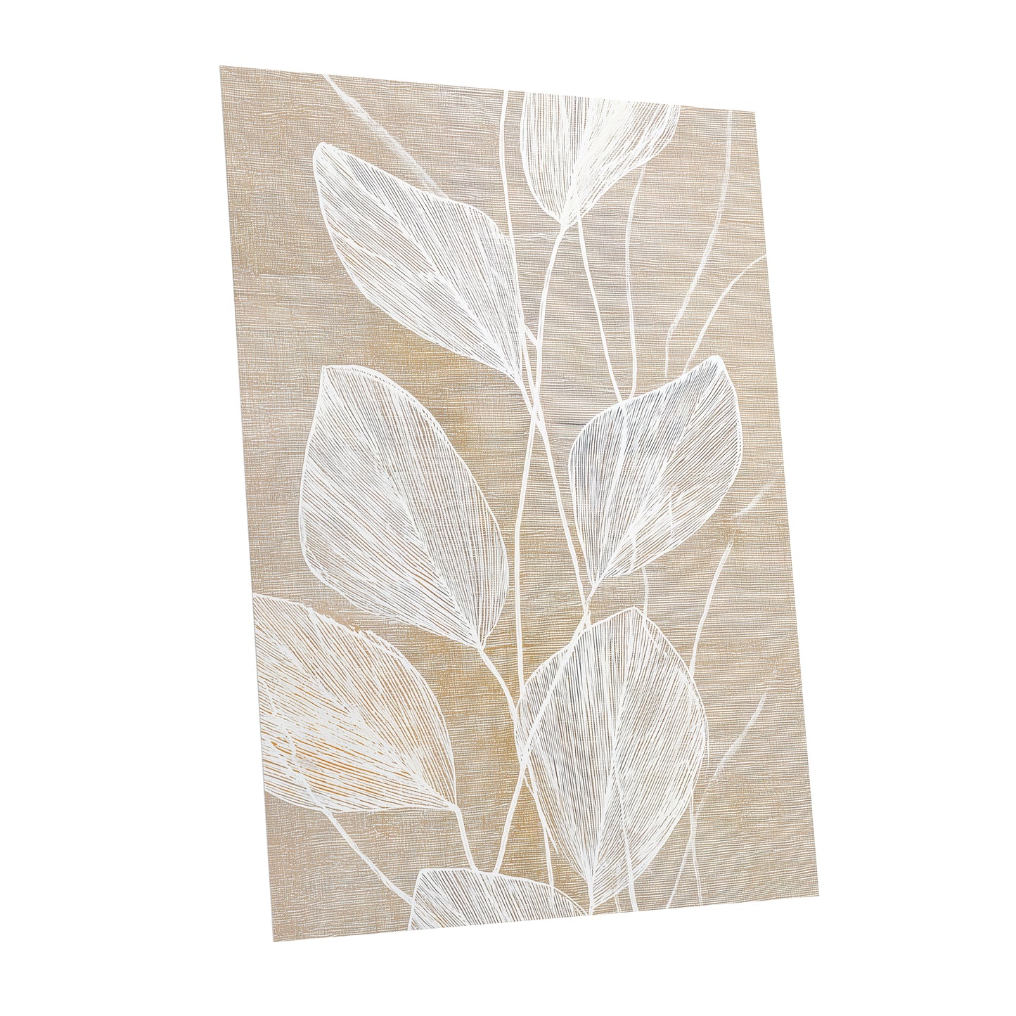 Beige White Botanical Leaf Line Art Print