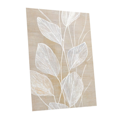 Beige White Botanical Leaf Line Art Print