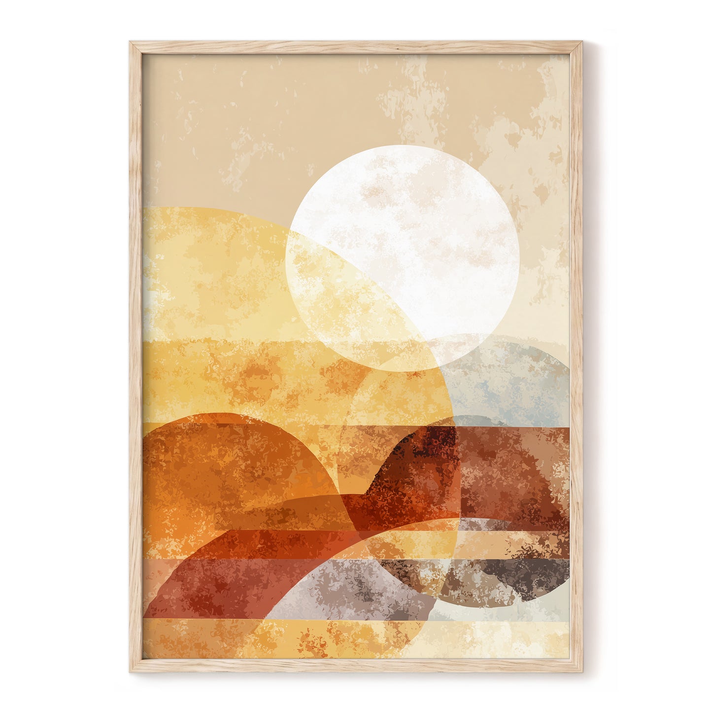 Golden Ochre Geometric Sunset Abstract Wall Art