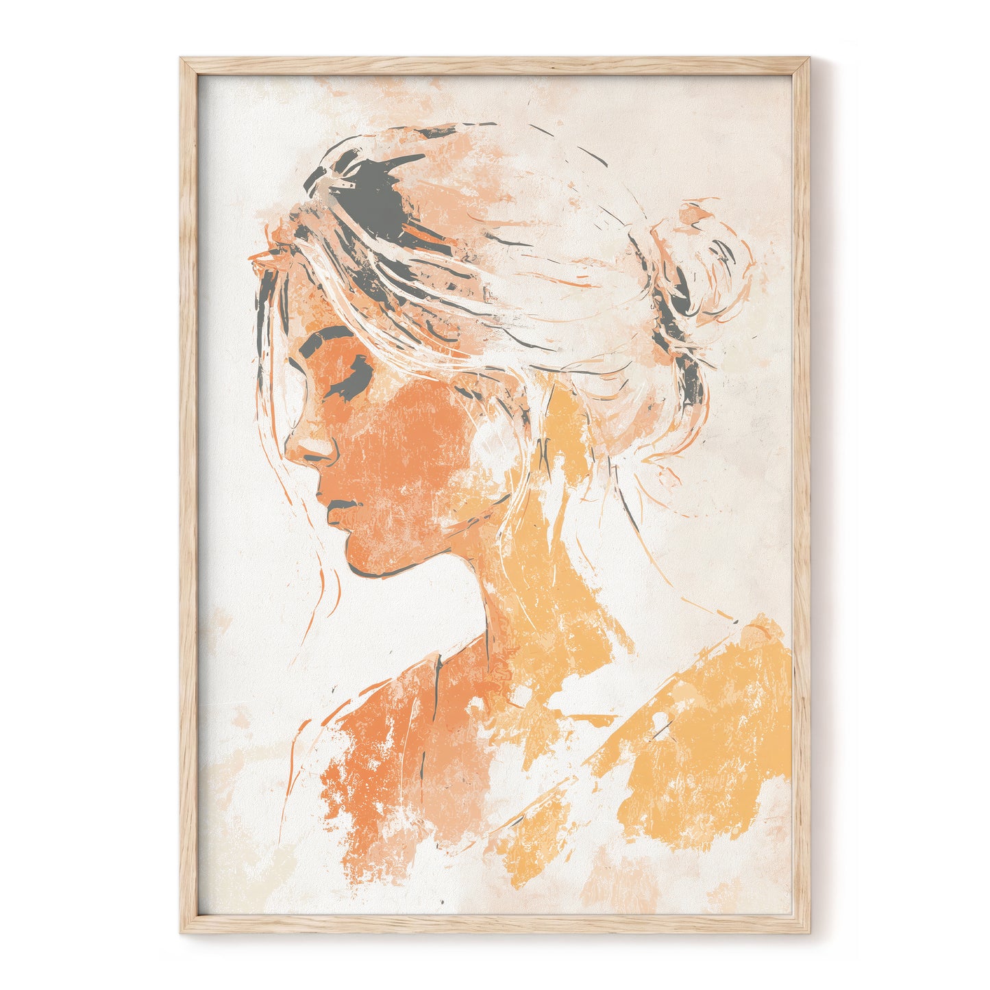 Orange Gold Abstract Woman Profile Portrait Art