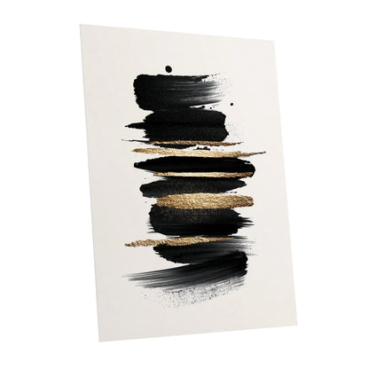 Black and Gold Abstract Brushstroke Wall Art