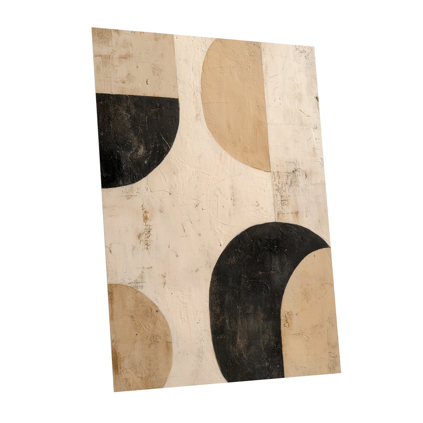Neutral Beige Black Textured Geometric Abstract Art