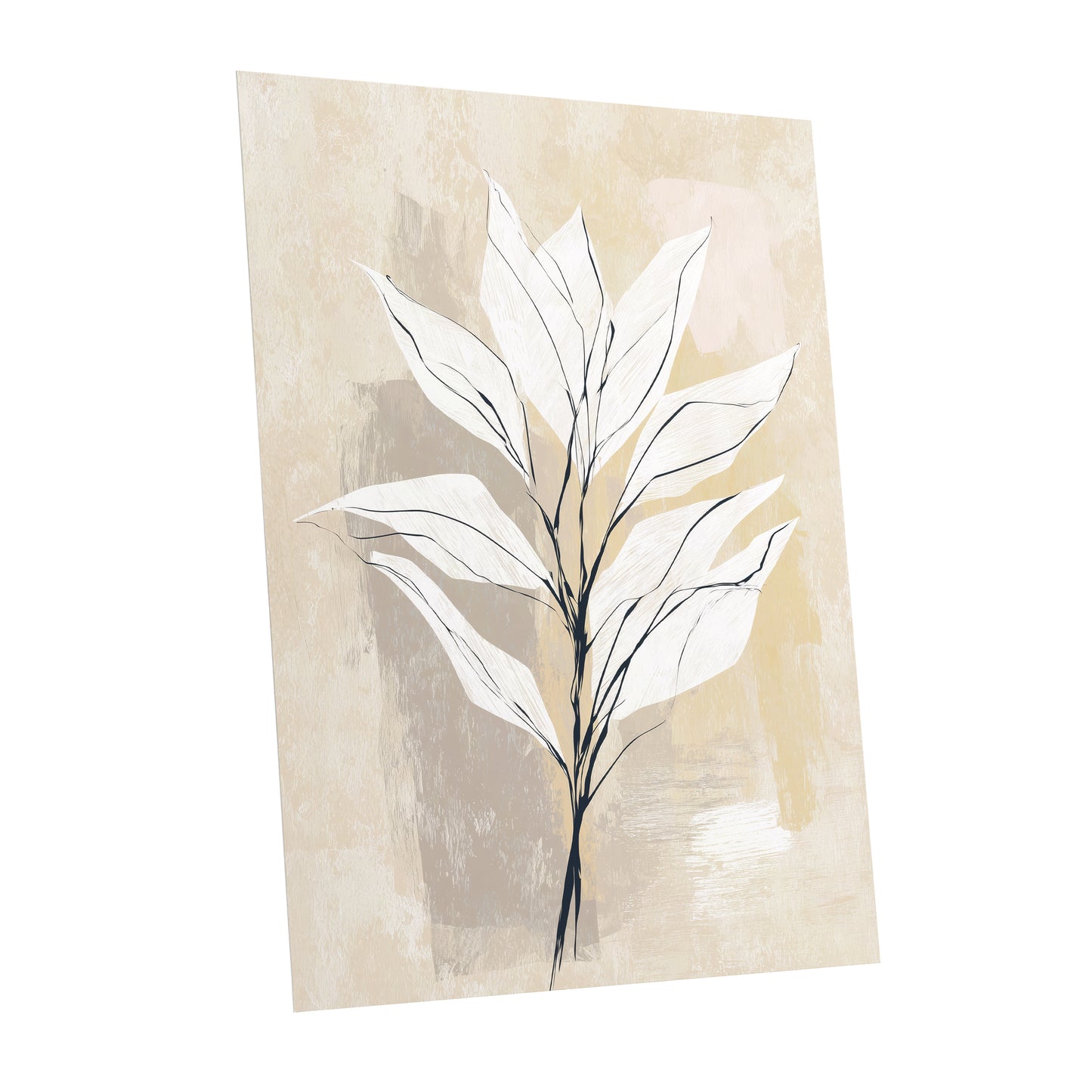 Ivory Beige Minimal Botanical Leaf Wall Art