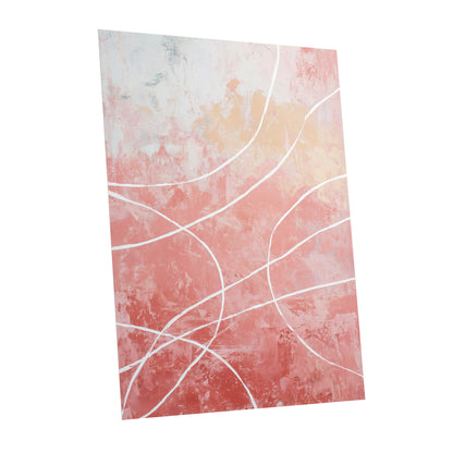 Coral Pink Flowing White Line Abstract Wall Art
