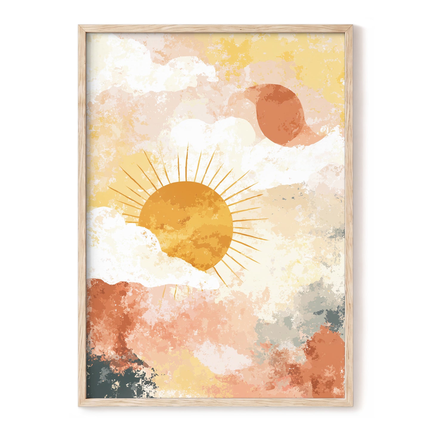 Golden Sun Peach Abstract Cloud Landscape Art