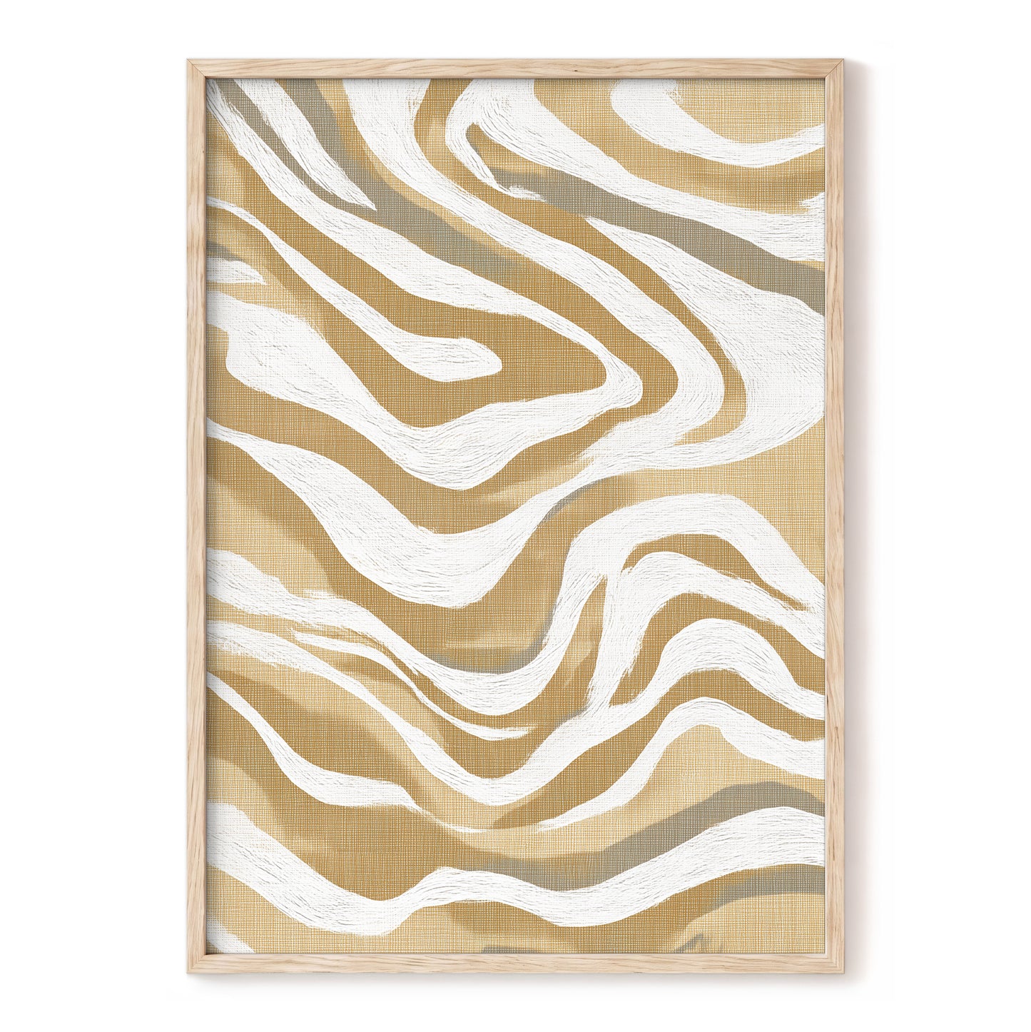 Golden Ochre White Abstract Wavy Line Art