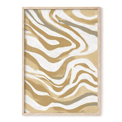 Golden Ochre White Abstract Wavy Line Art