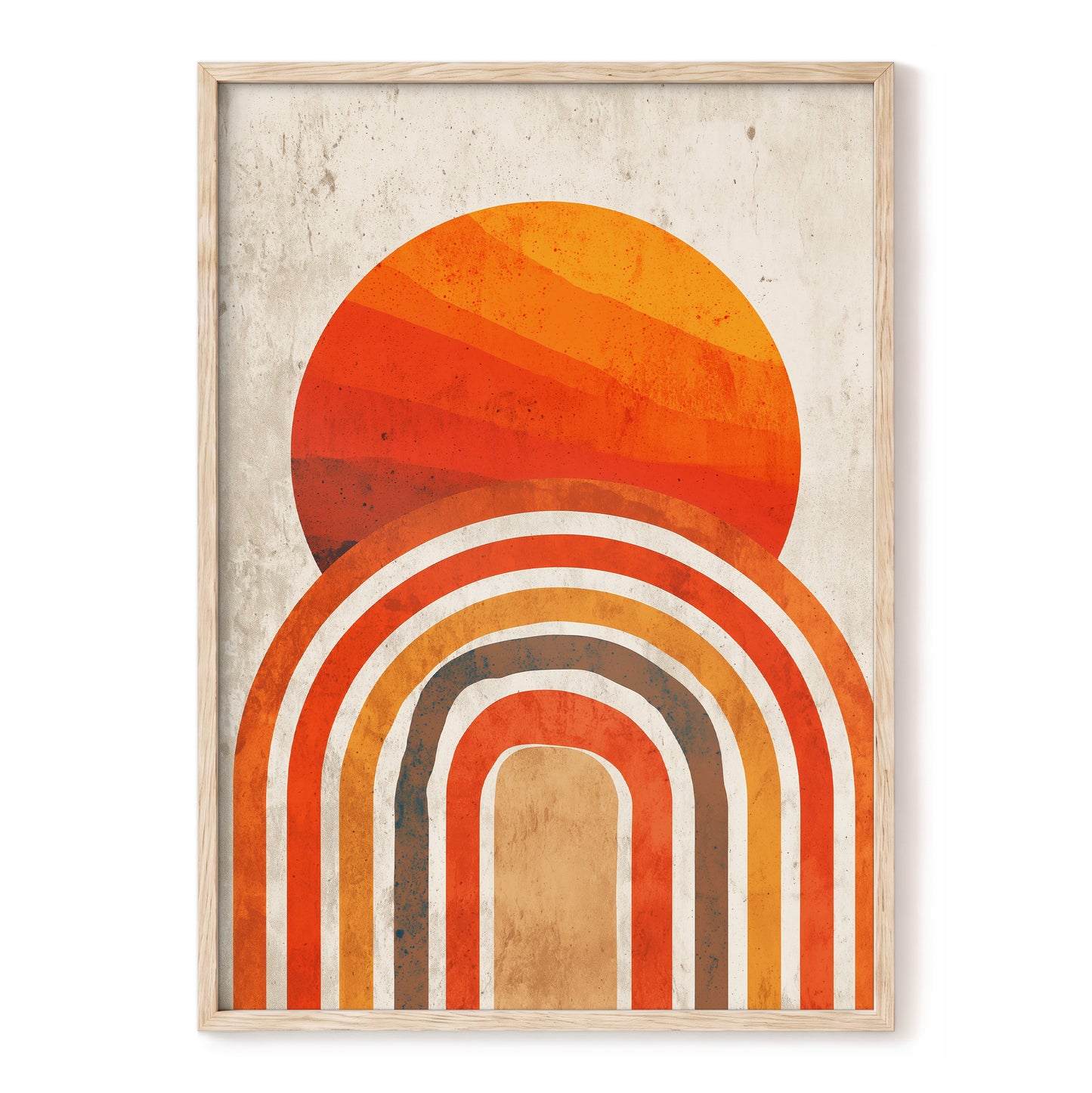 Retro Orange Sunset Rainbow Arch Abstract Art