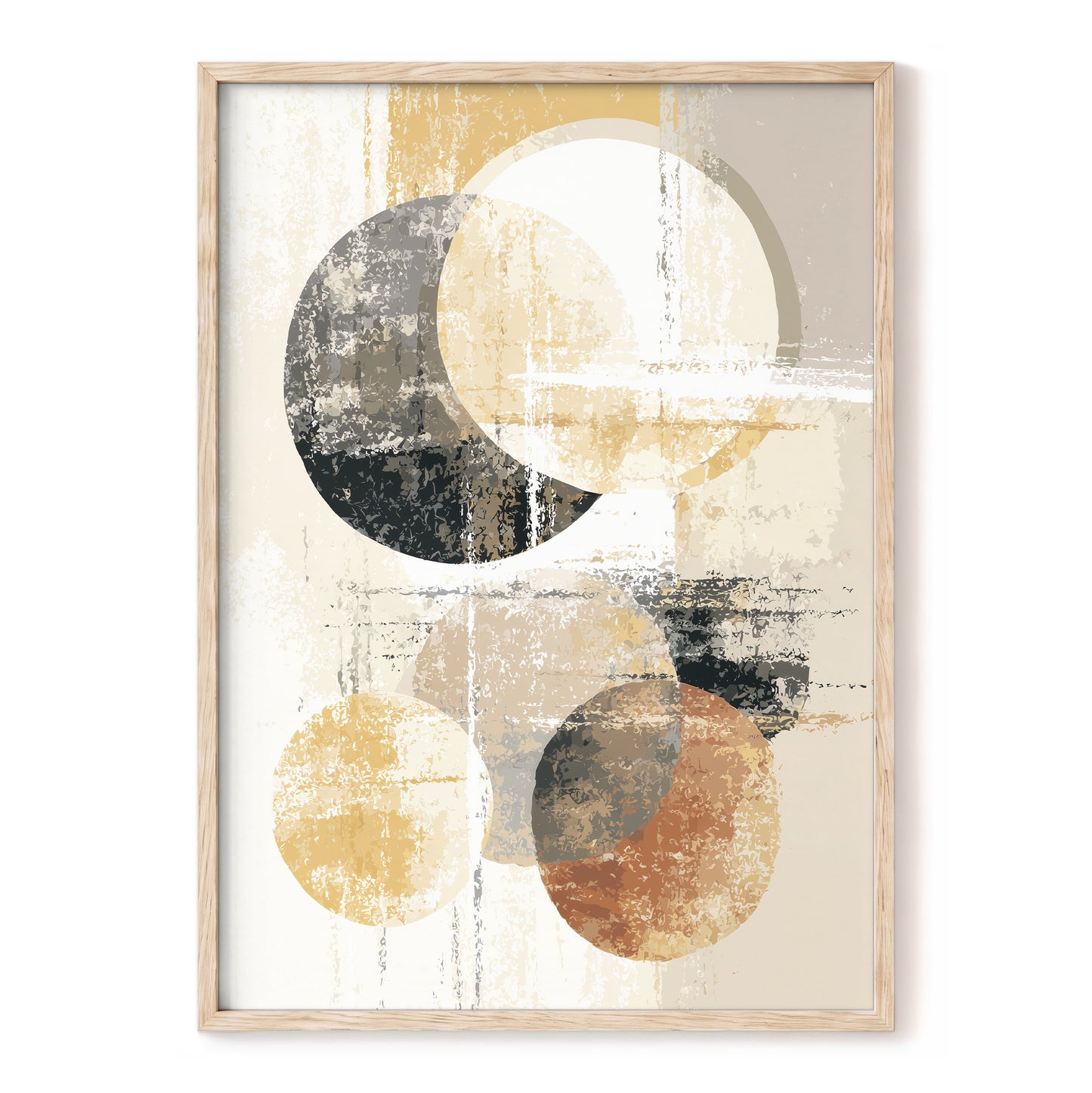 Black Gold Taupe Geometric Circle Abstract Art