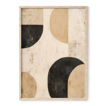 Neutral Beige Black Textured Geometric Abstract Art