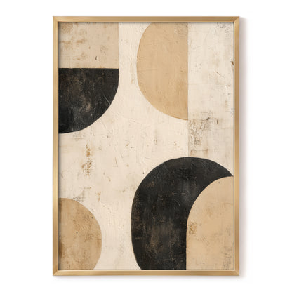 Neutral Beige Black Textured Geometric Abstract Art