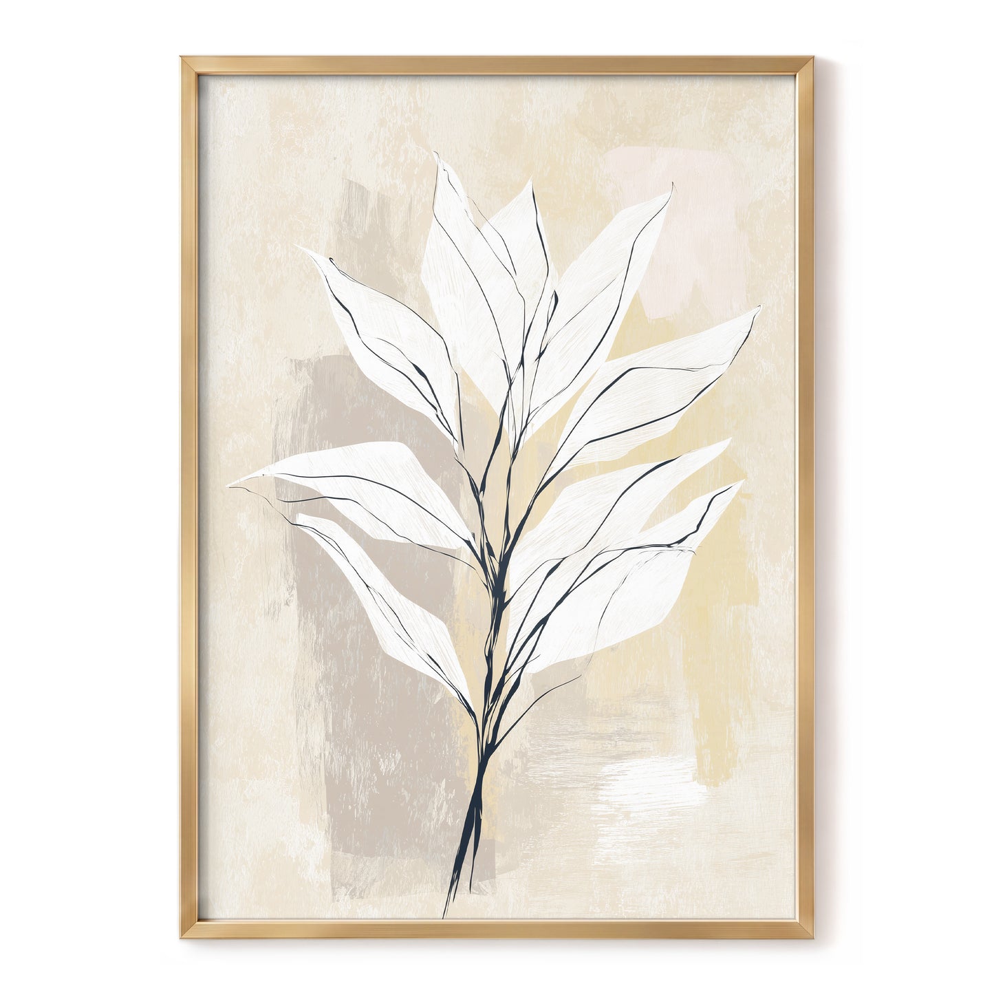 Ivory Beige Minimal Botanical Leaf Wall Art