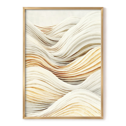Ivory Beige Layered Abstract Wavy Line Art