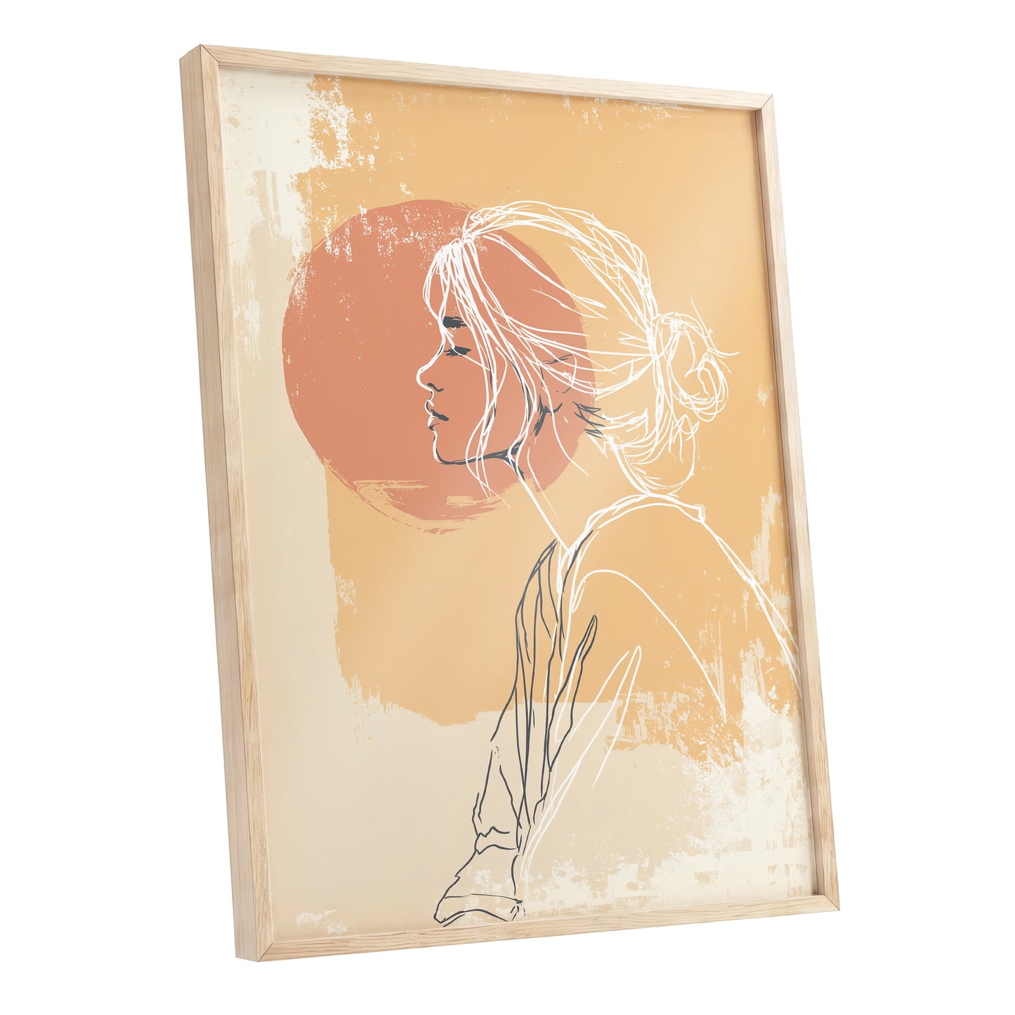 Peach Gold Woman Line Art Sunset Portrait
