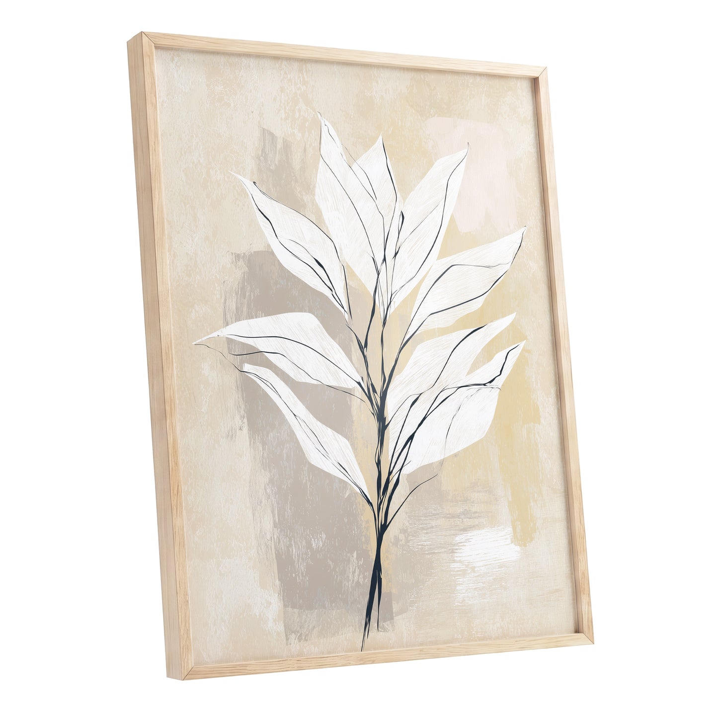Ivory Beige Minimal Botanical Leaf Wall Art