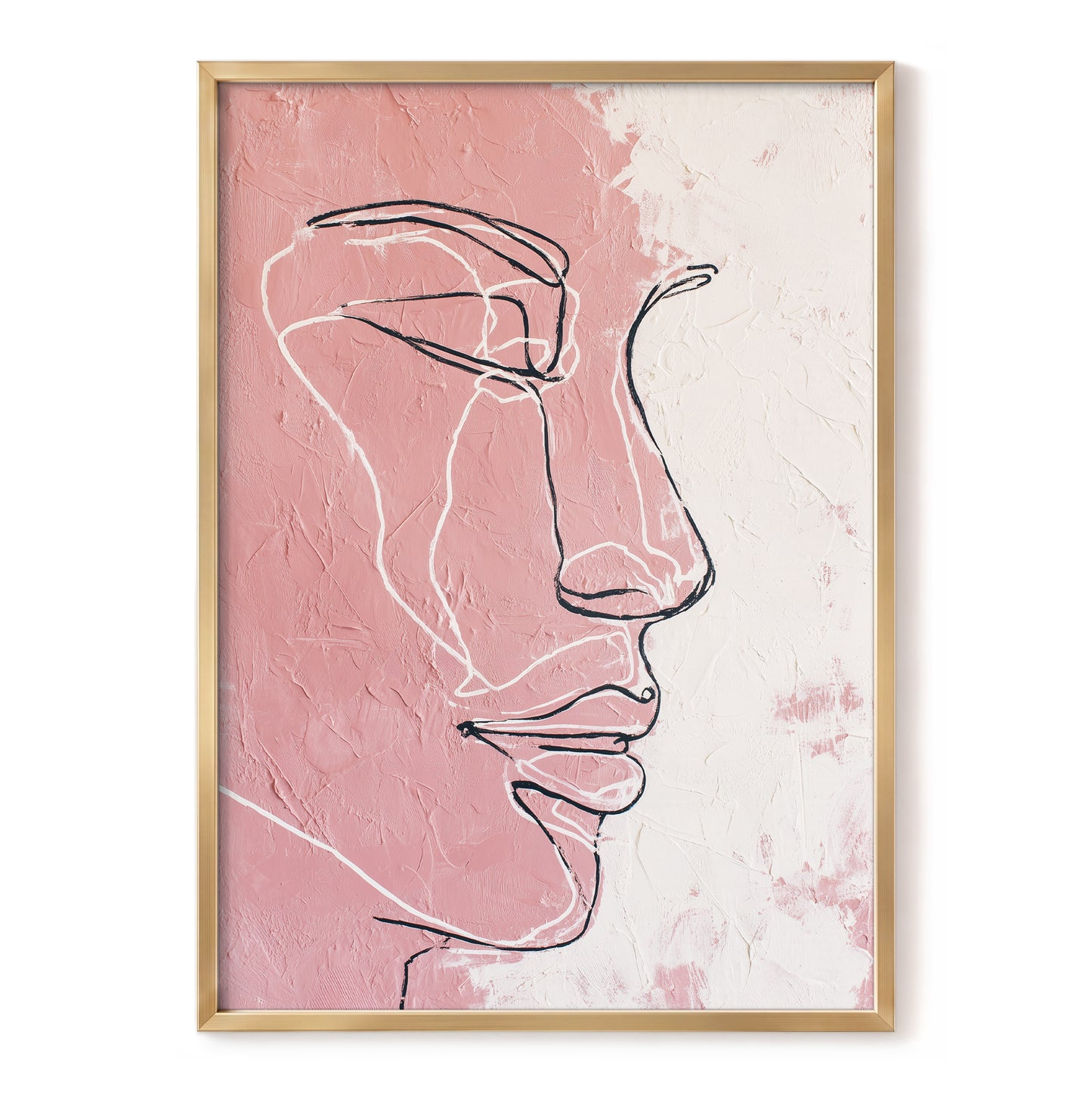 Blush Pink Abstract Woman Face Line Art