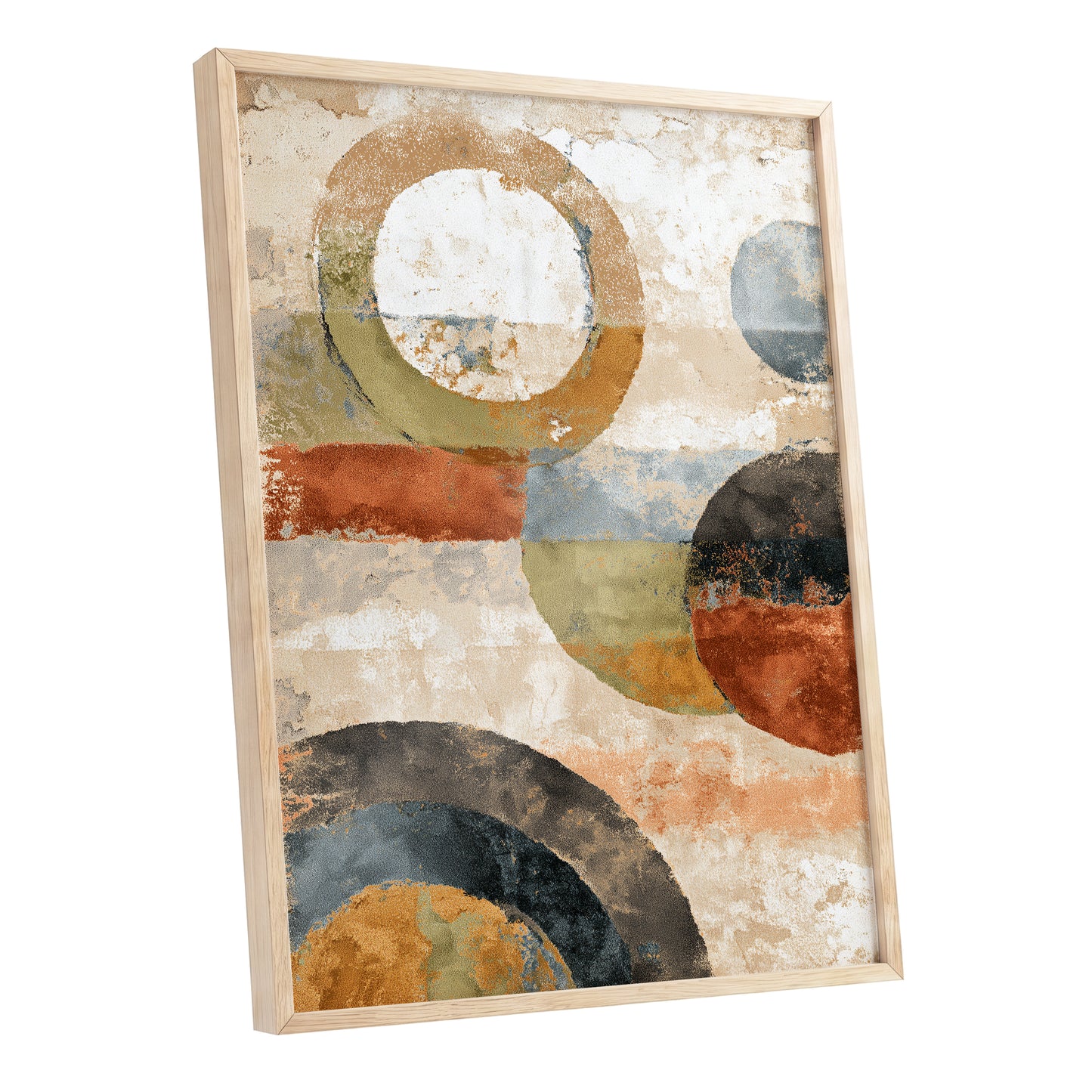 Rust Olive Blue Geometric Circle Abstract Art
