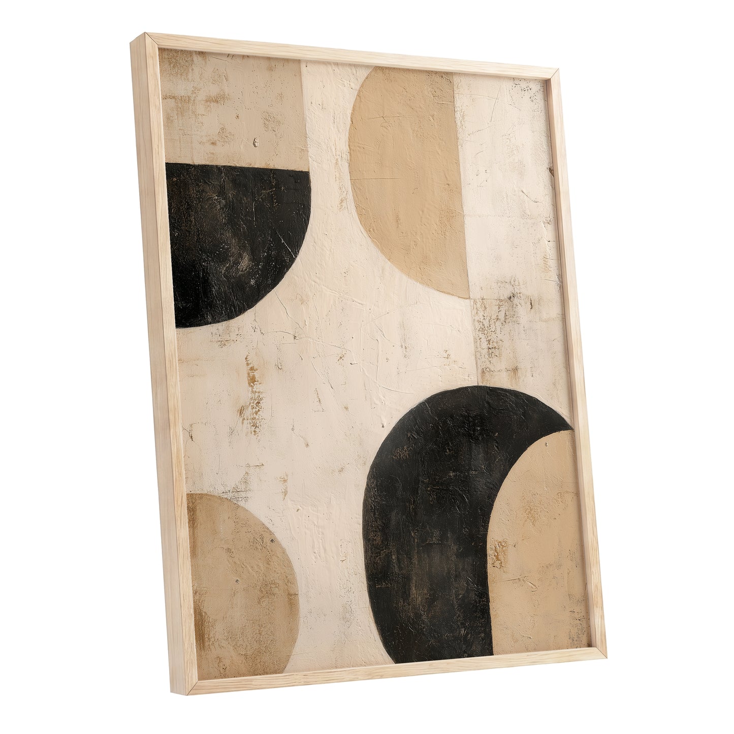 Neutral Beige Black Textured Geometric Abstract Art
