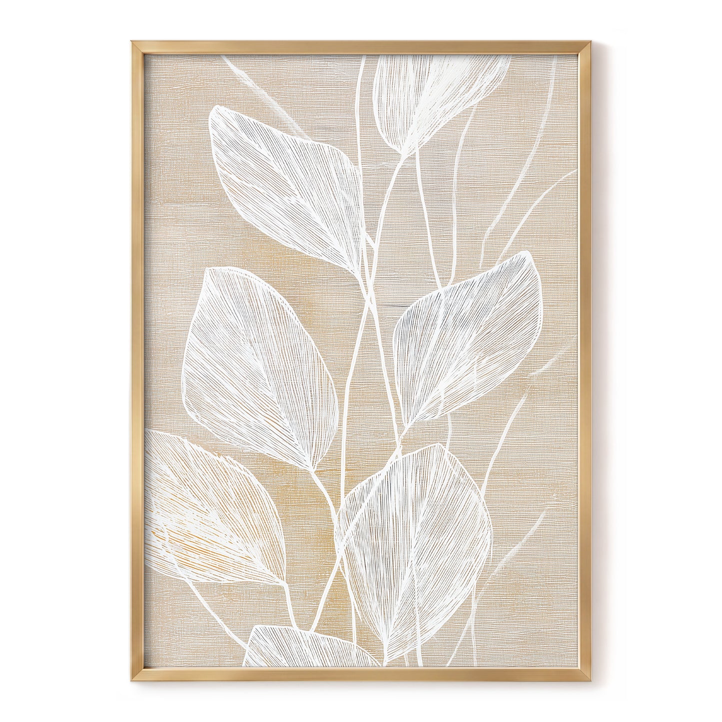 Beige White Botanical Leaf Line Art Print