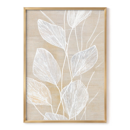Beige White Botanical Leaf Line Art Print