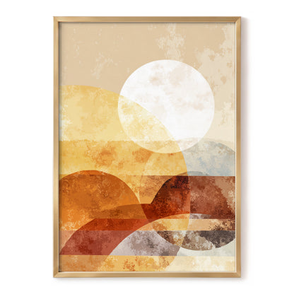 Golden Ochre Geometric Sunset Abstract Wall Art