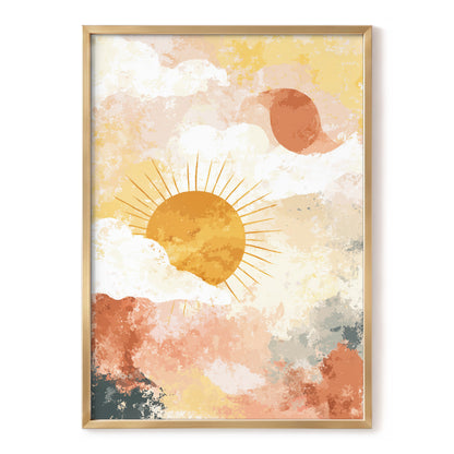 Golden Sun Peach Abstract Cloud Landscape Art