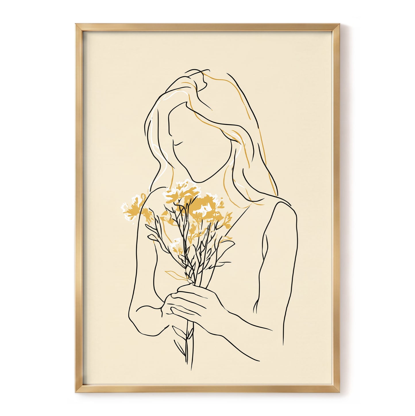 Minimalist Woman with Flowers Line Art