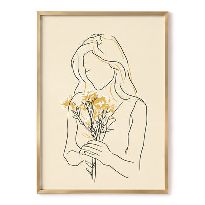 Minimalist Woman with Flowers Line Art
