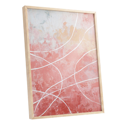 Coral Pink Flowing White Line Abstract Wall Art