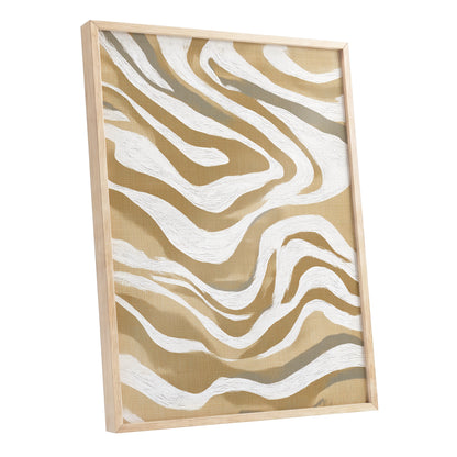 Golden Ochre White Abstract Wavy Line Art