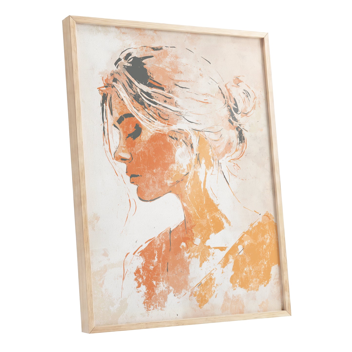 Orange Gold Abstract Woman Profile Portrait Art