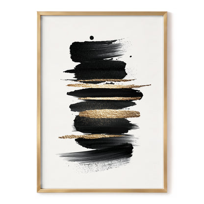Black and Gold Abstract Brushstroke Wall Art