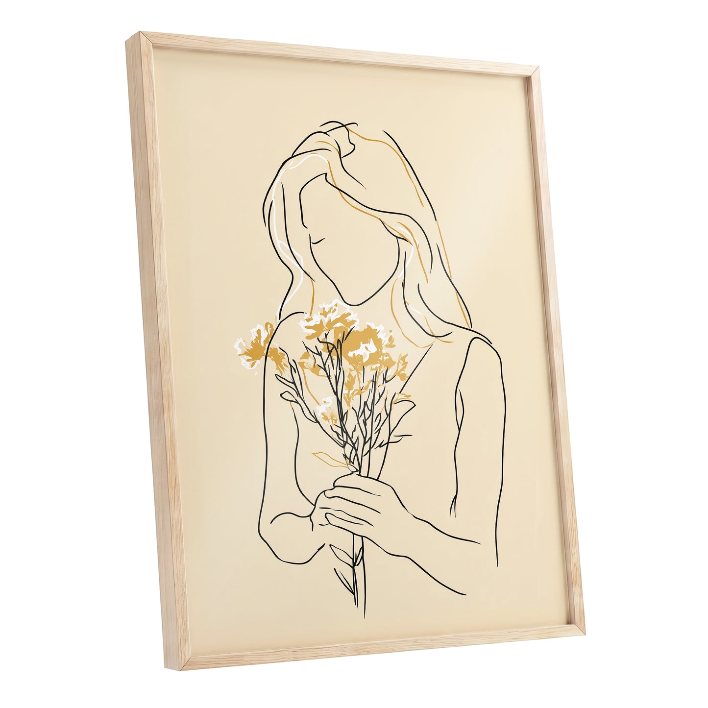 Minimalist Woman with Flowers Line Art