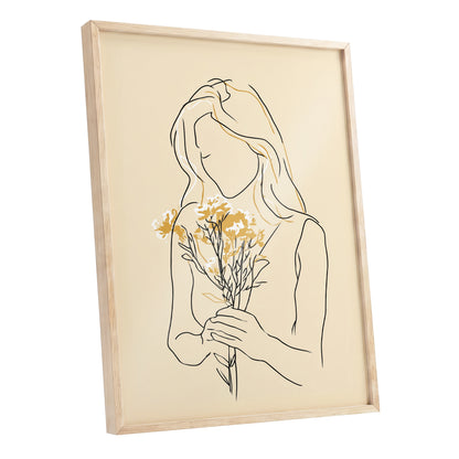 Minimalist Woman with Flowers Line Art