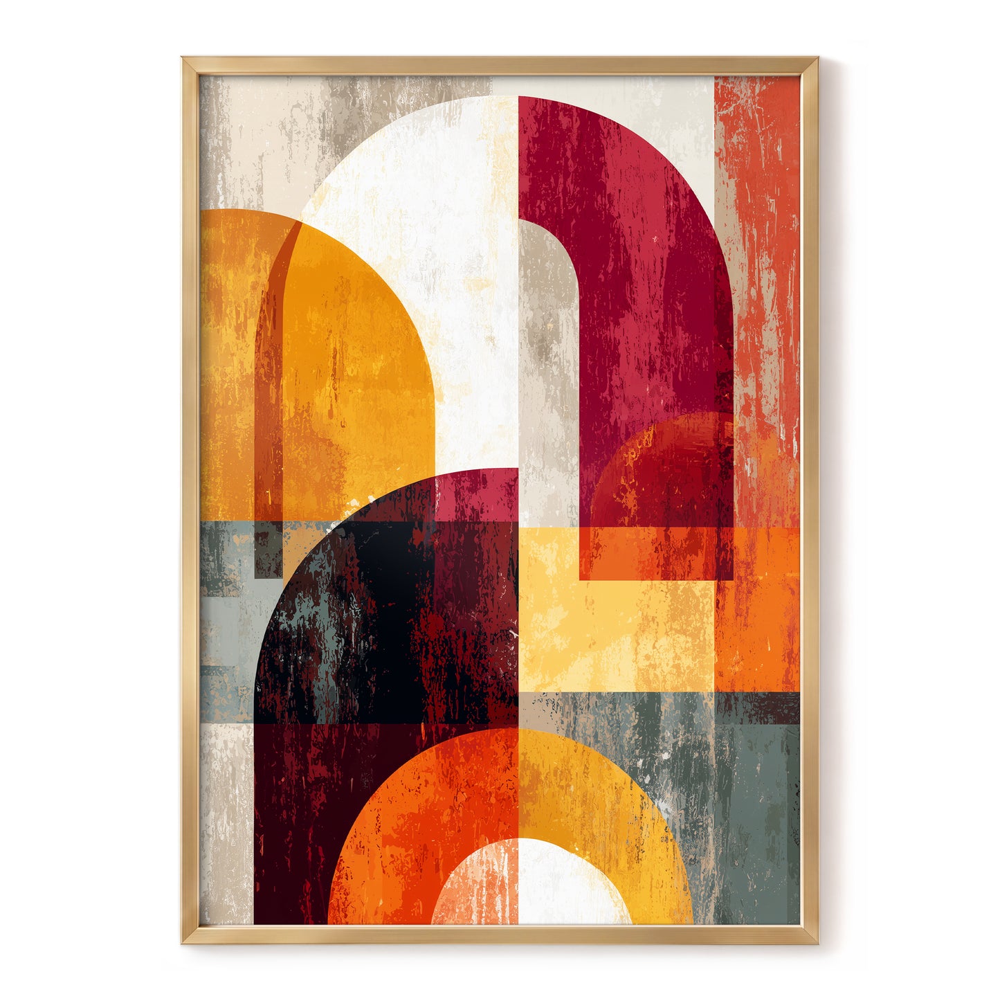 Retro Orange Burgundy Geometric Arch Abstract Art