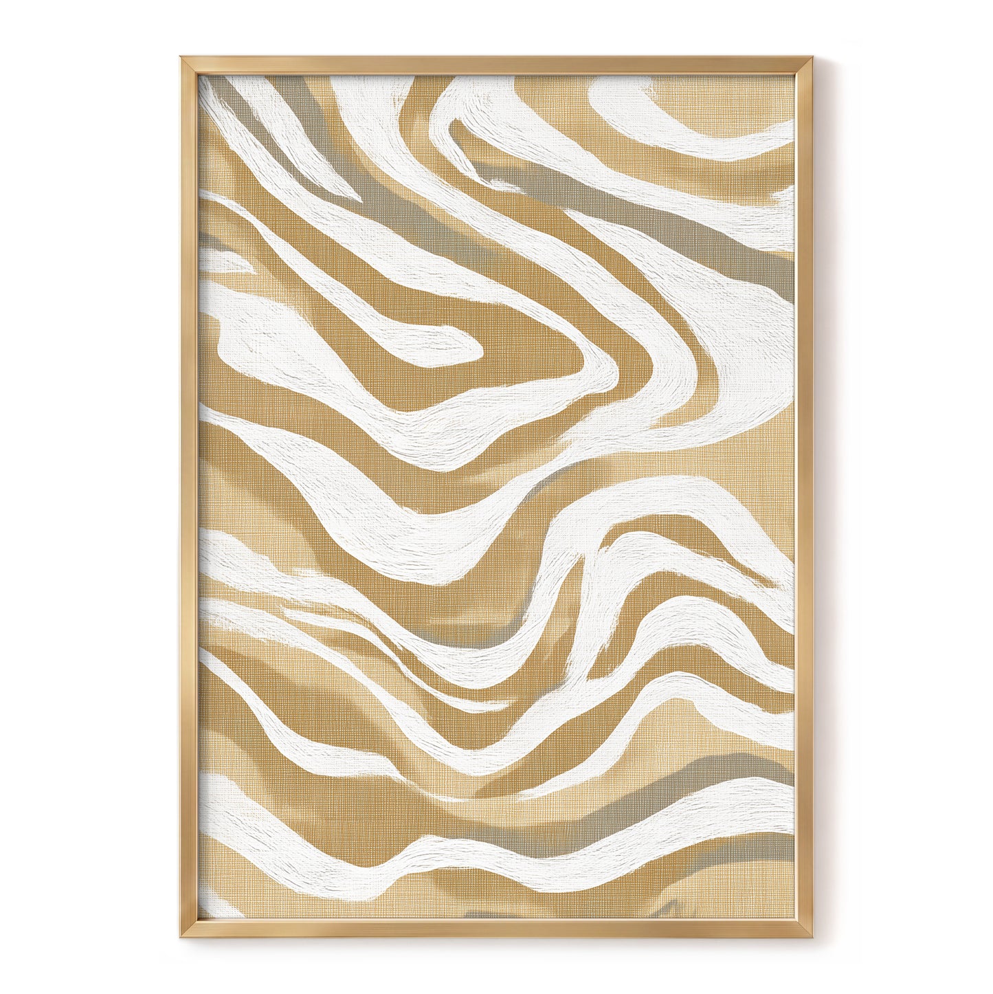 Golden Ochre White Abstract Wavy Line Art