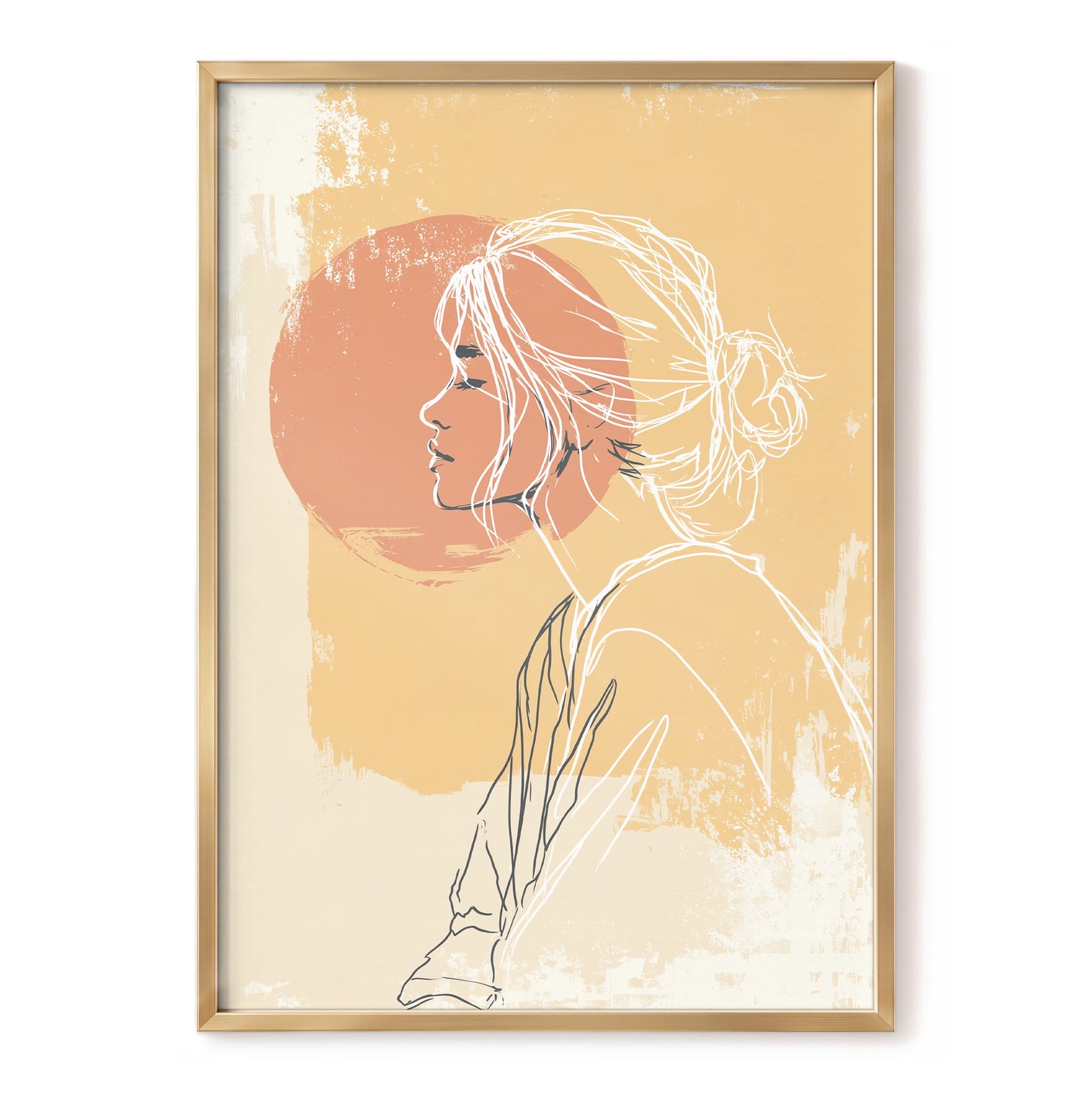 Peach Gold Woman Line Art Sunset Portrait