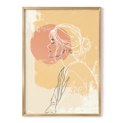 Peach Gold Woman Line Art Sunset Portrait