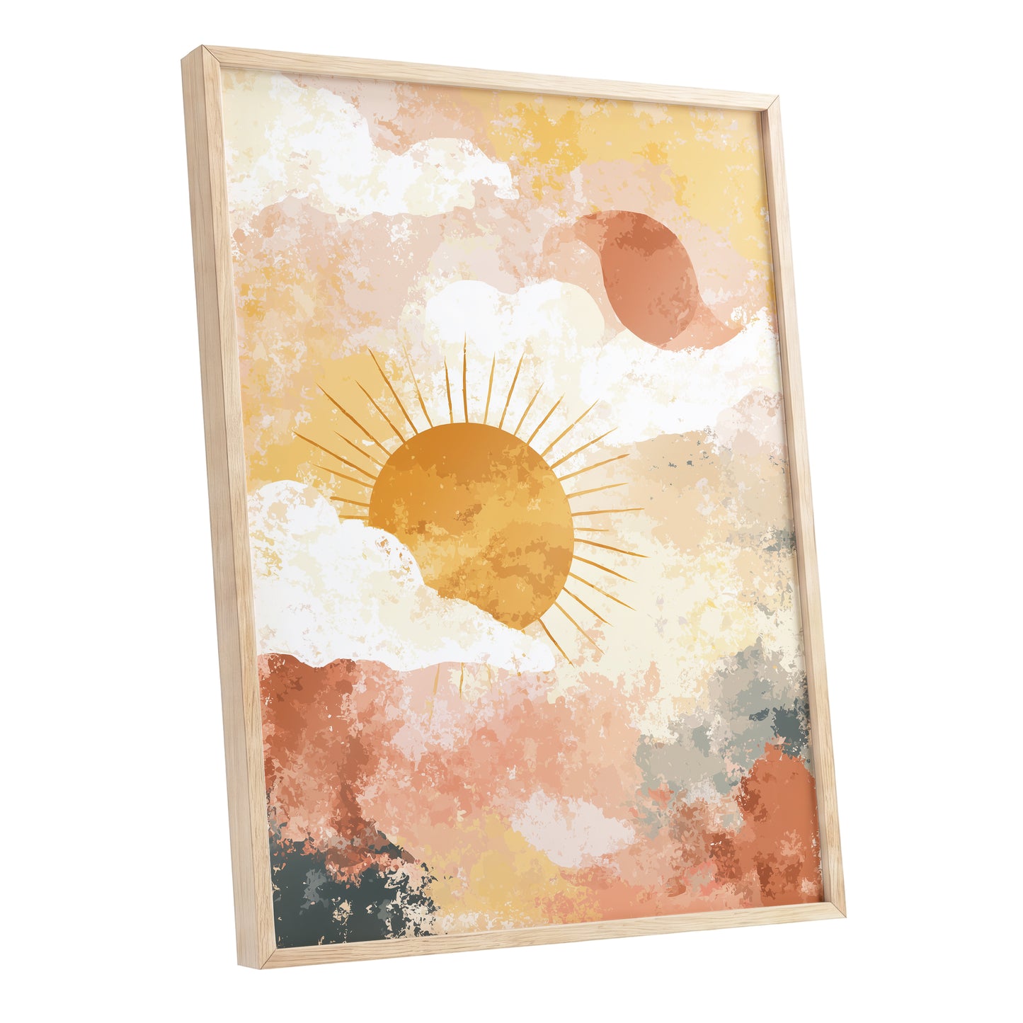 Golden Sun Peach Abstract Cloud Landscape Art