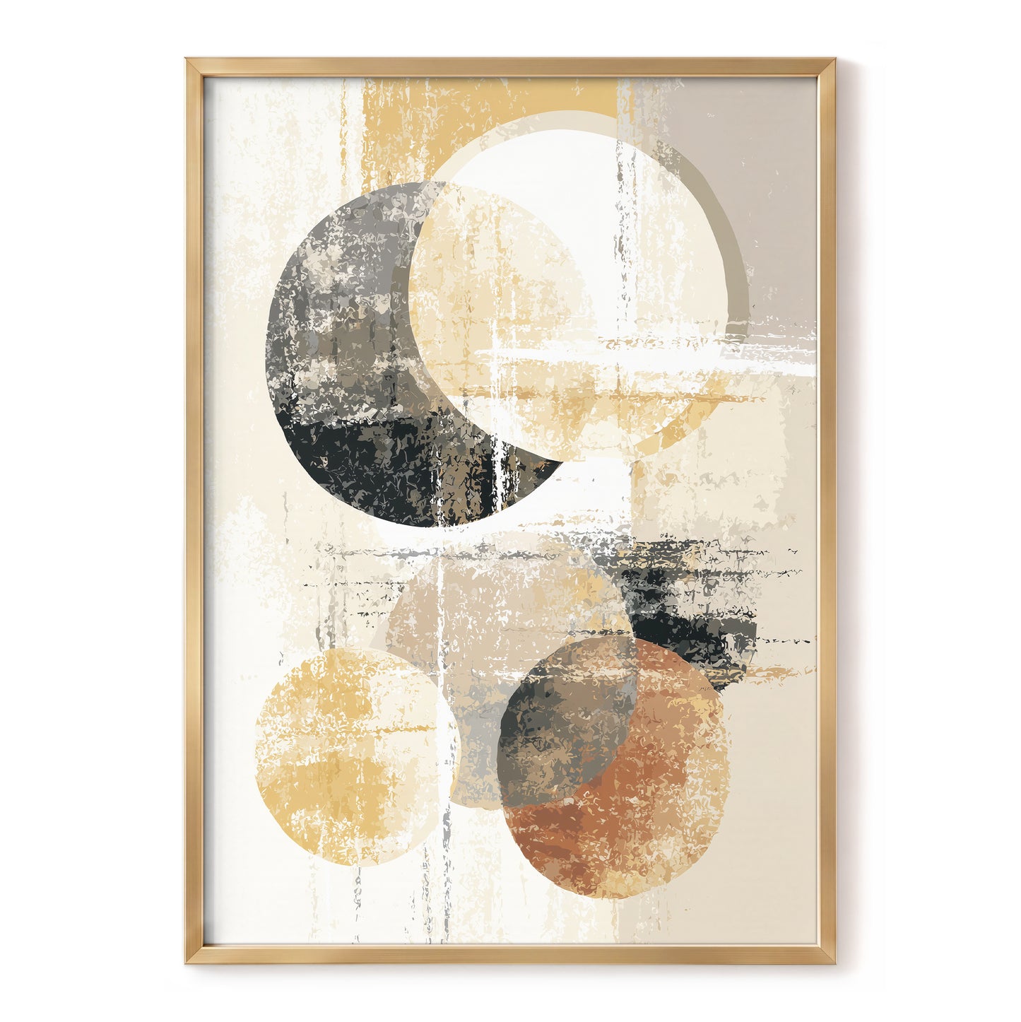 Black Gold Taupe Geometric Circle Abstract Art