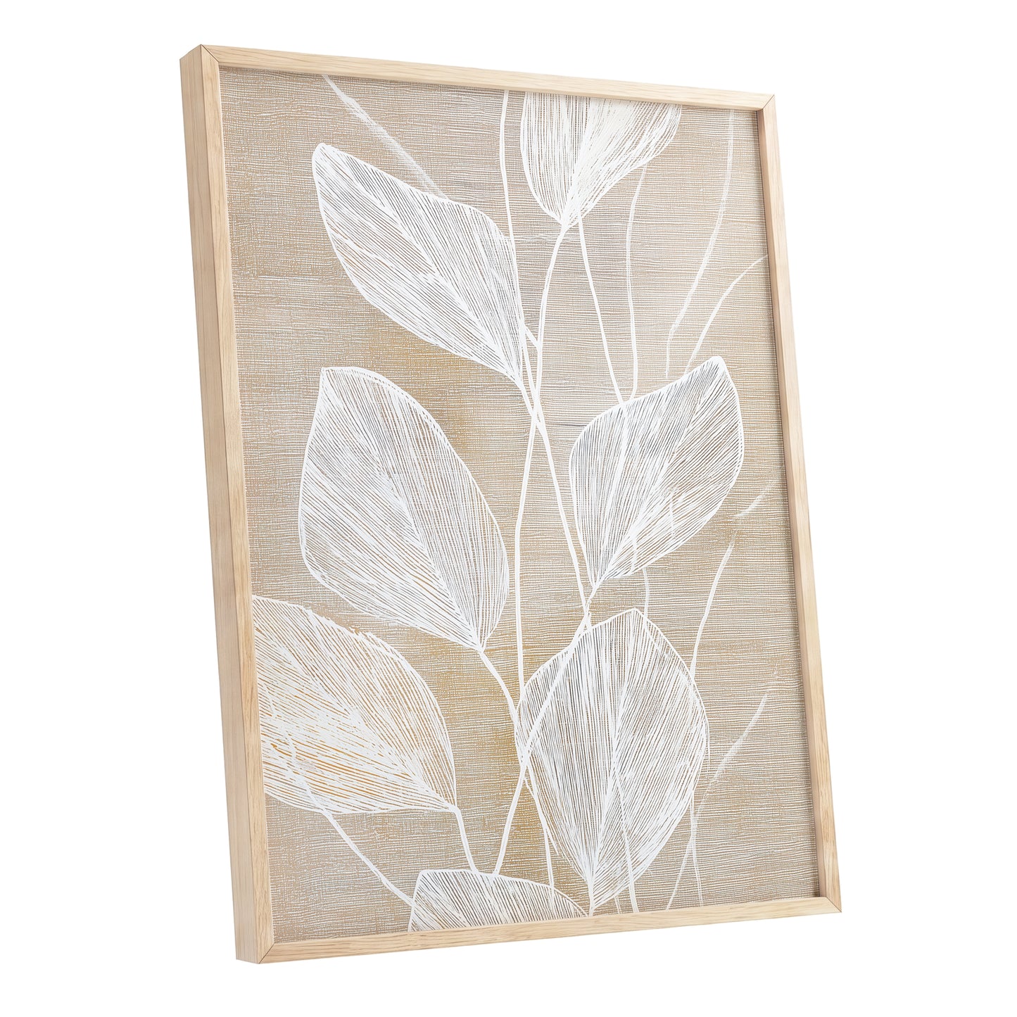 Beige White Botanical Leaf Line Art Print