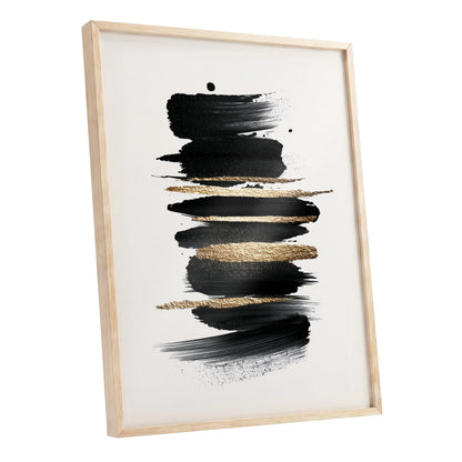 Black and Gold Abstract Brushstroke Wall Art