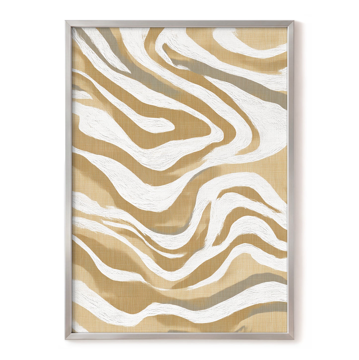 Golden Ochre White Abstract Wavy Line Art