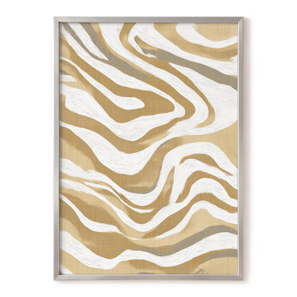 Golden Ochre White Abstract Wavy Line Art