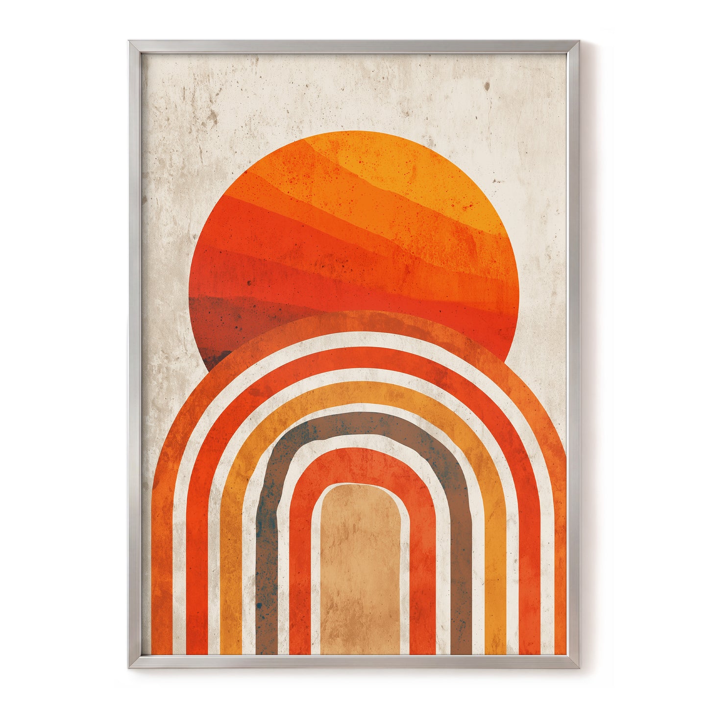 Retro Orange Sunset Rainbow Arch Abstract Art