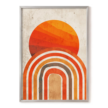 Retro Orange Sunset Rainbow Arch Abstract Art