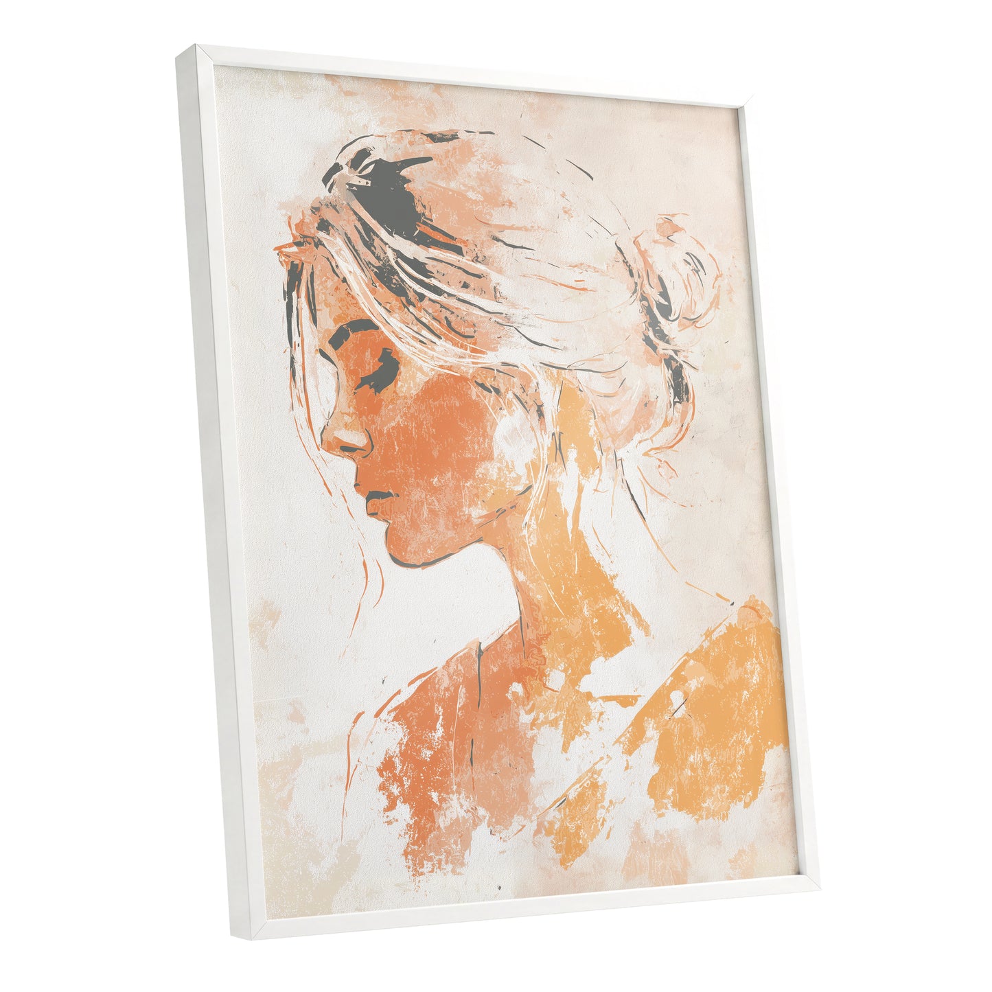 Orange Gold Abstract Woman Profile Portrait Art