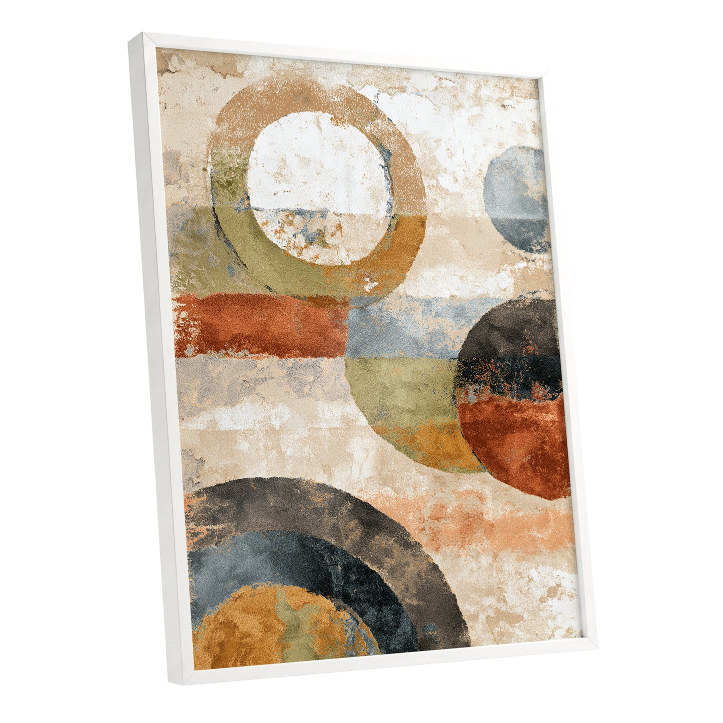 Rust Olive Blue Geometric Circle Abstract Art