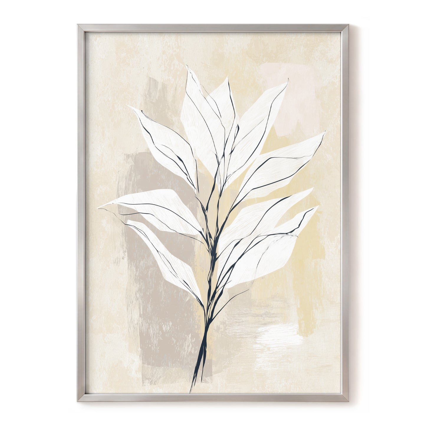 Ivory Beige Minimal Botanical Leaf Wall Art